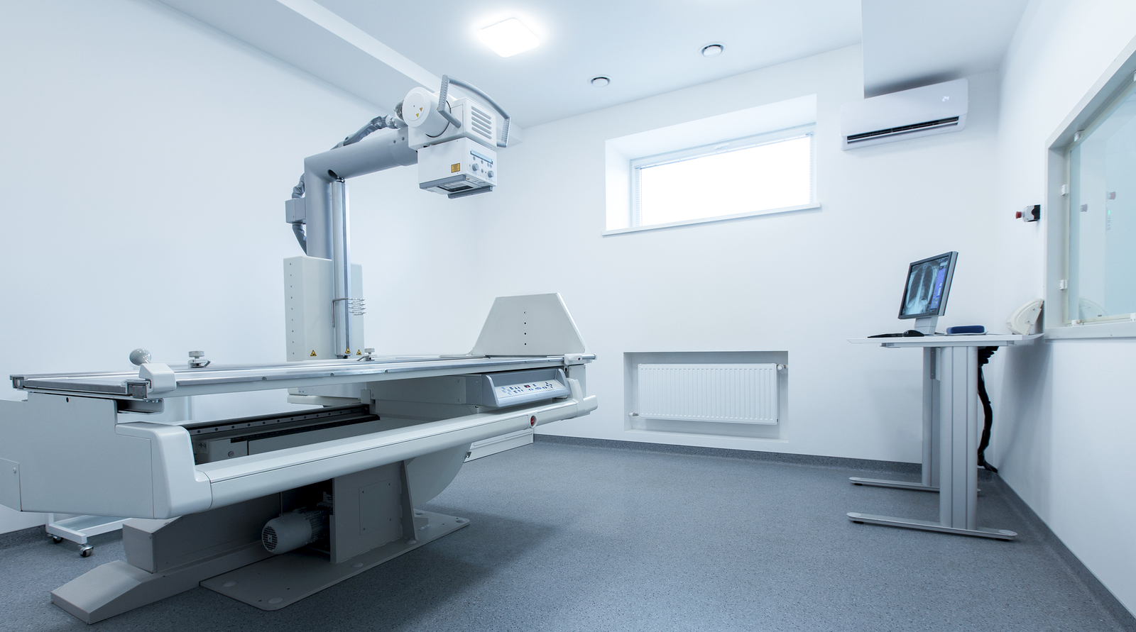 Empty Laboratory Room With Big Modern X-ray Machine, Hospital Eq